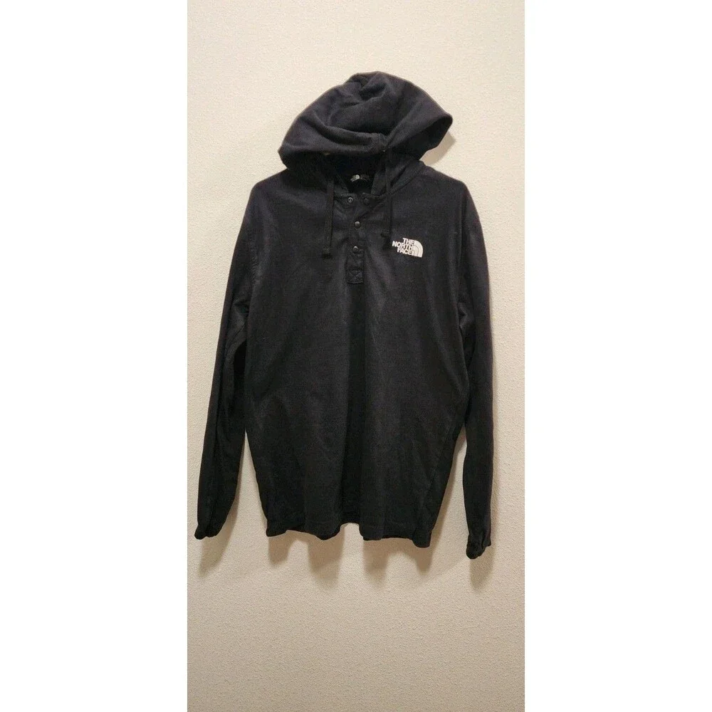 North Face Hoodie Mens SZ L Long Sleeve Hooded Pullover 1/4 Snap Outdoors Hiking